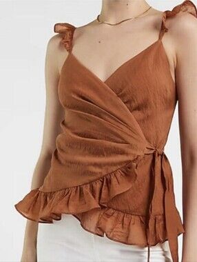 ☆ EXPRESS Bronze Ruffle Wrap Top, S ☆